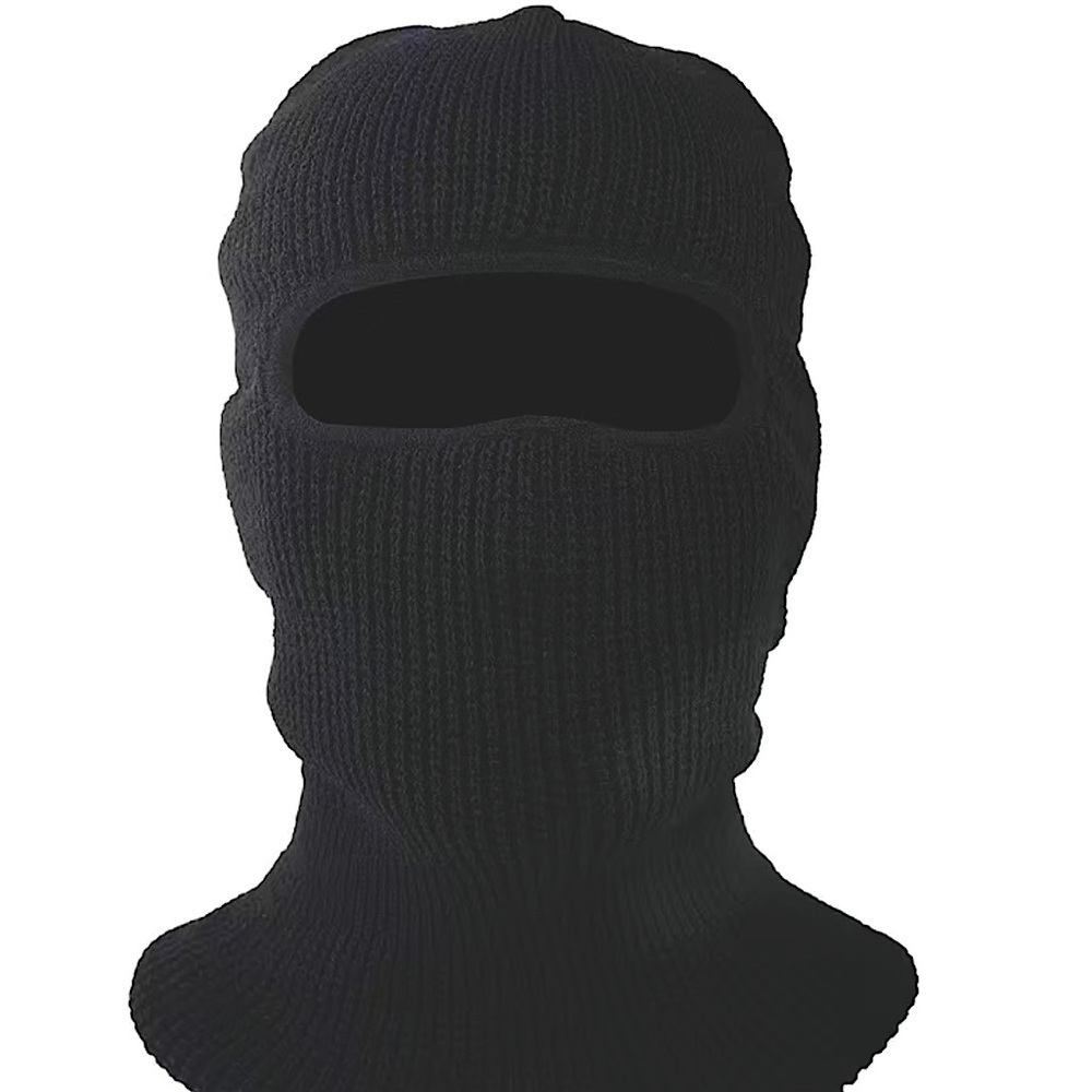 Knit Full Face Mask with Eyehole. Kids Size 4-7. Black.